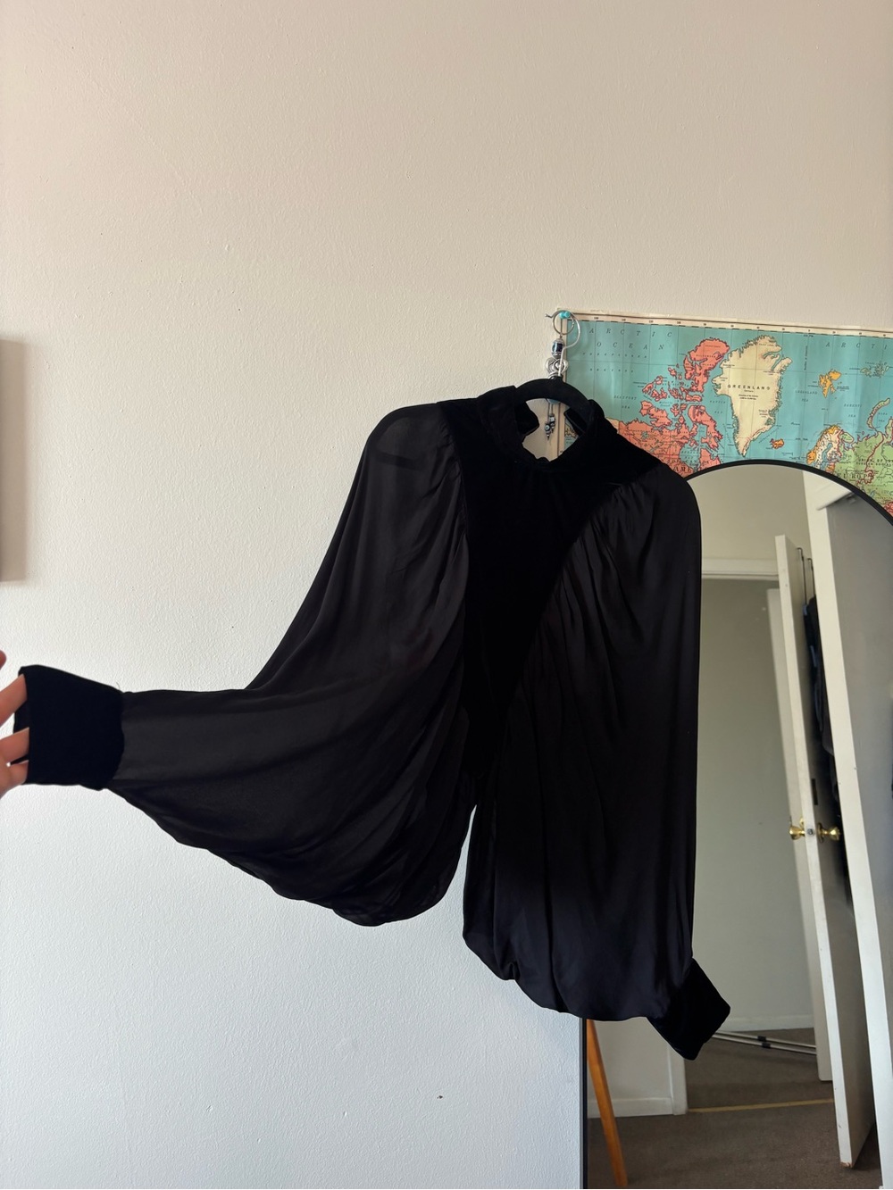 Black Billowy Long Sleeve Blouse
